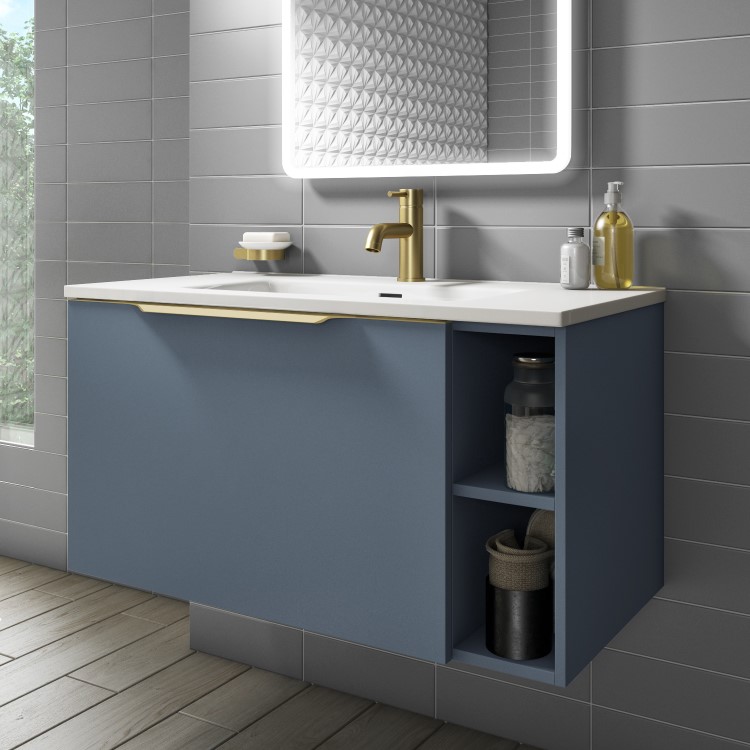 Grade A2 - 900mm Blue Wall Hung Vanity Unit with Basin - Sion