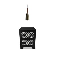 GRADE A2 - Alexis Black Mirrored Boho 2 Drawer Bedside Table with Destin Nickel Cloche Pendant Light