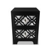GRADE A2 - Alexis Mirrored 2 Drawer Bedside Table in Black with Carved Detail