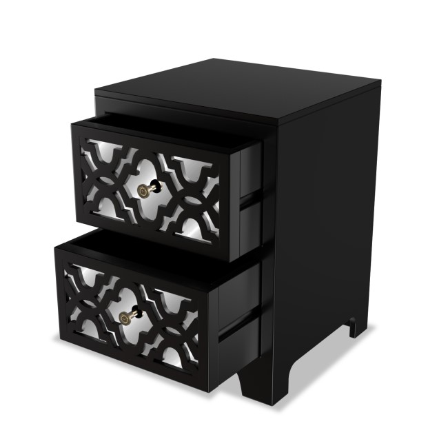 Black Mirrored Boho 2 Drawer Bedside Table - Alexis