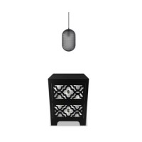 GRADE A2 - Alexis Black Mirrored Boho 2 Drawer Bedside Table with Lugo Dark Grey Textured Smoked Glass Long Pendant Light