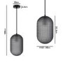 GRADE A2 - Alexis Black Mirrored Boho 2 Drawer Bedside Table with Lugo Dark Grey Textured Smoked Glass Long Pendant Light