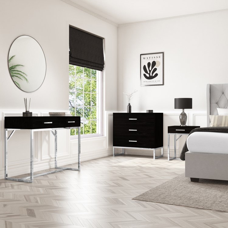 Wide Black Modern Chest of 6 Drawers with Legs - Kaia