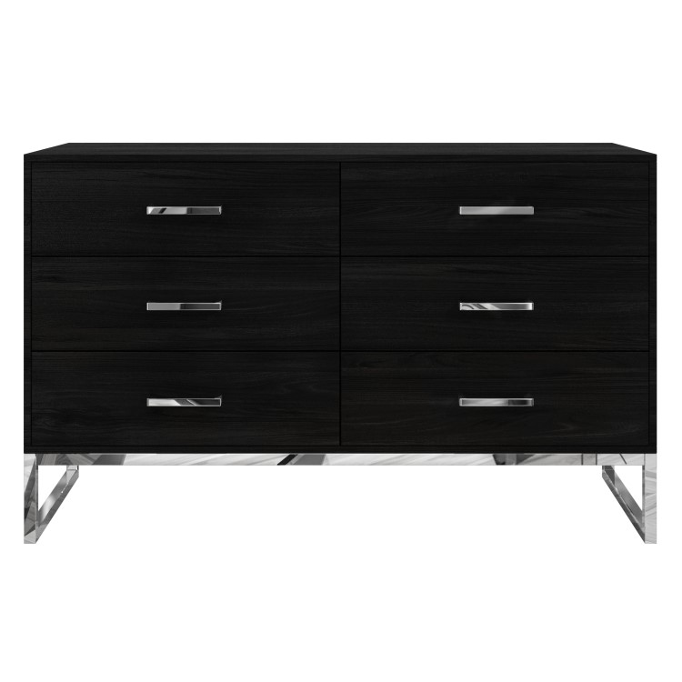 Wide Black Modern Chest of 6 Drawers with Legs - Kaia