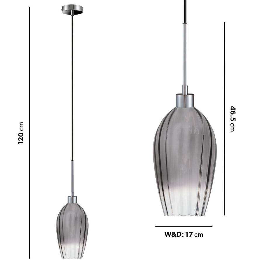 GRADE A2 - Karie Small Round Black Dining Table - Seats 4 with Bloomfield Silver Smoked Glass Cloche Pendant Light
