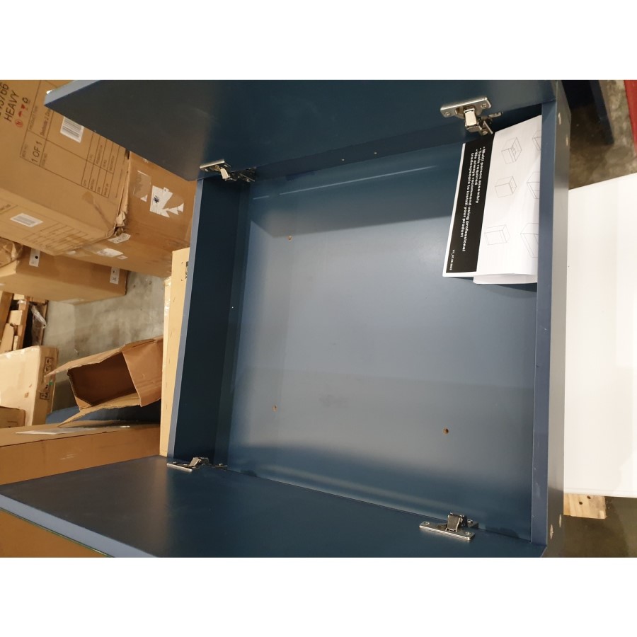 Grade A2 - Double Door Blue Wall Mounted Tall Bathroom Cabinet with Chrome Handles 350 x 1400mm - Ashford