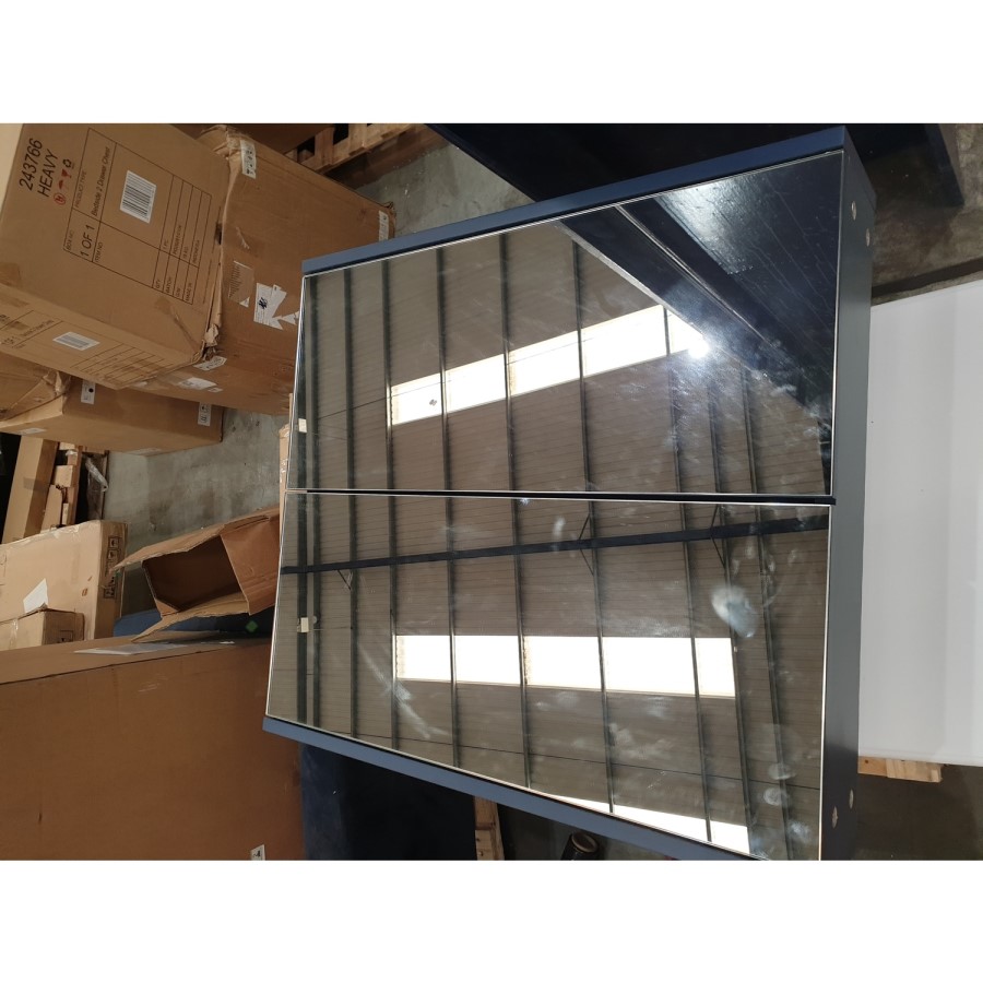 Grade A2 - Double Door Blue Wall Mounted Tall Bathroom Cabinet with Chrome Handles 350 x 1400mm - Ashford