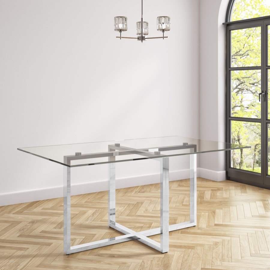 GRADE A1 - Alana Boutique 6 Seats Rectangle Glass Top Dining Table with Scarsdale Crystal Pear Drop Pendant Light in Chrome