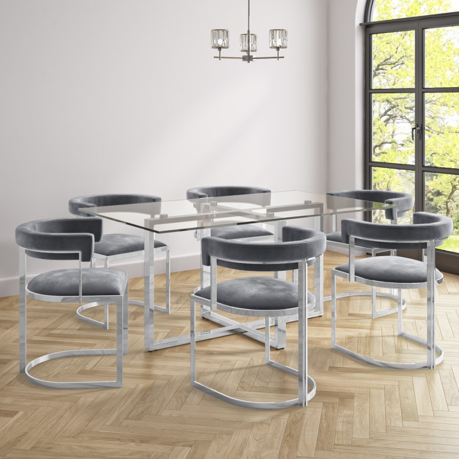 GRADE A1 - Rectangle Glass Top Dining Table - Seats 6 - Alana Boutique