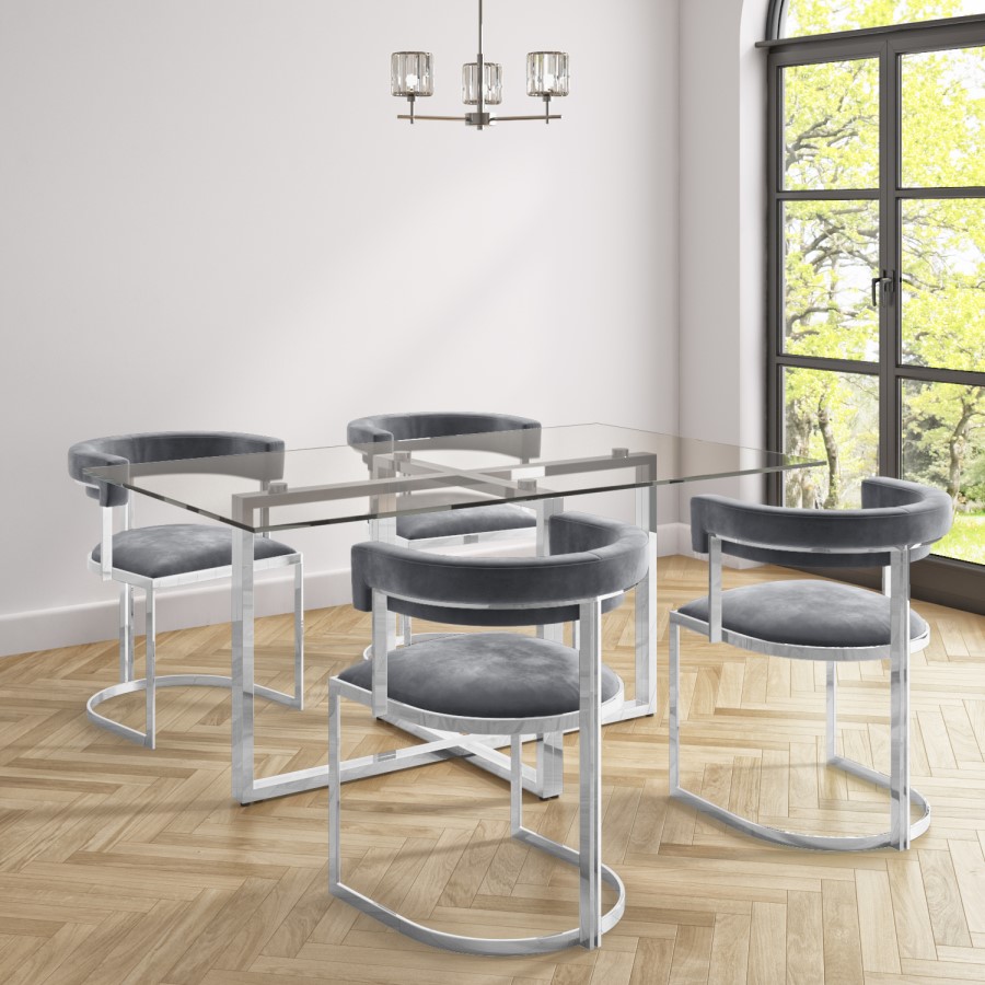 GRADE A1 - Alana Boutique 6 Seats Rectangle Glass Top Dining Table with Scarsdale Crystal Pear Drop Pendant Light in Chrome
