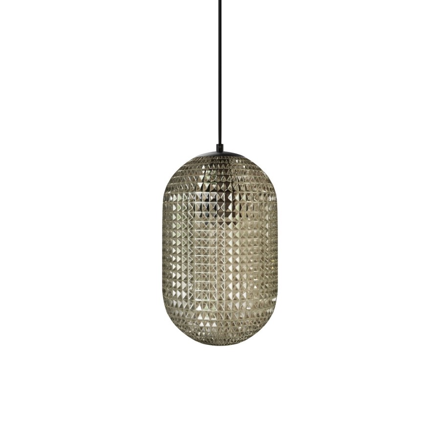 GRADE A1 - Alana Boutique Rectangle Glass Top Dining Table - Seats 6 with Grey Textured Smoked Glass Long Pendant Light - Lugo