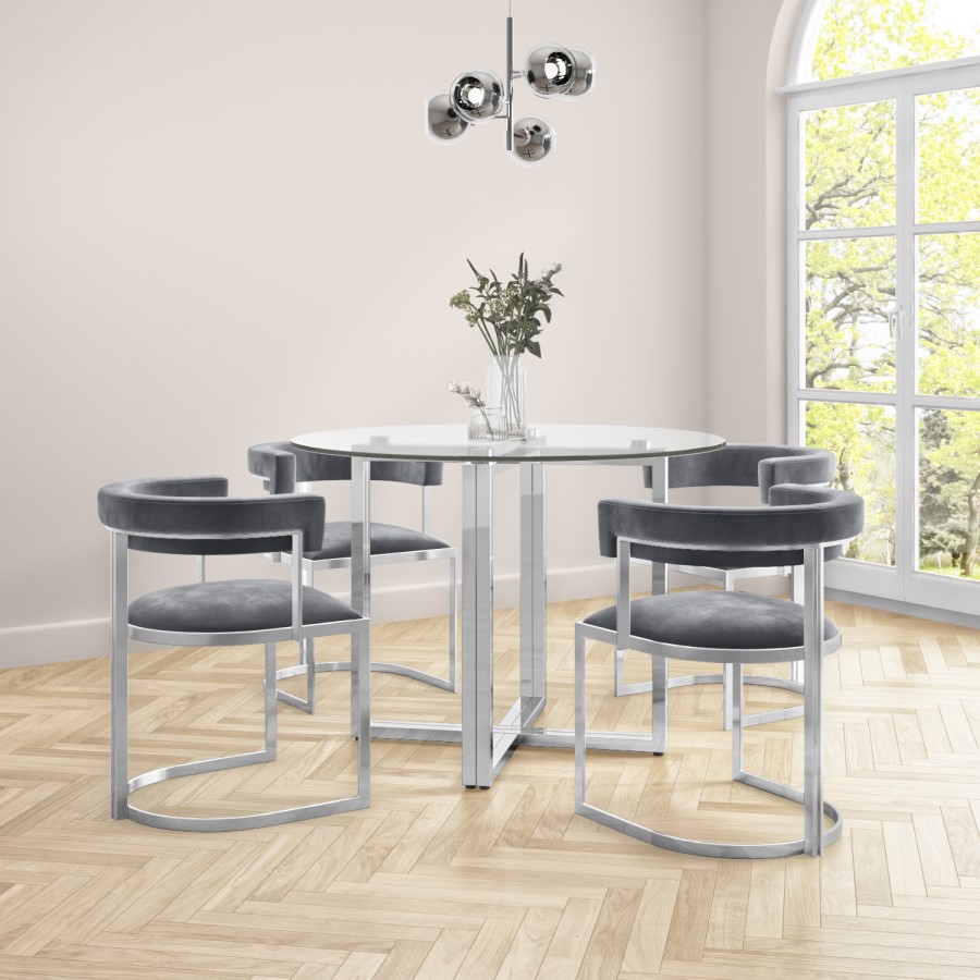 GRADE A2 - Grey Velvet Cantilever Dining Armchair - Alana Boutique