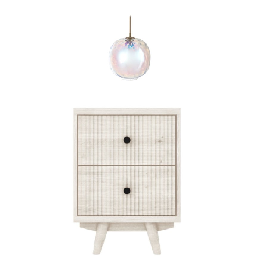 GRADE A1 - Beau Solid Wood 2 Drawer Bedside Table in Scandi Style with Avellino Iridescent Dimpled Glass Pendant Light