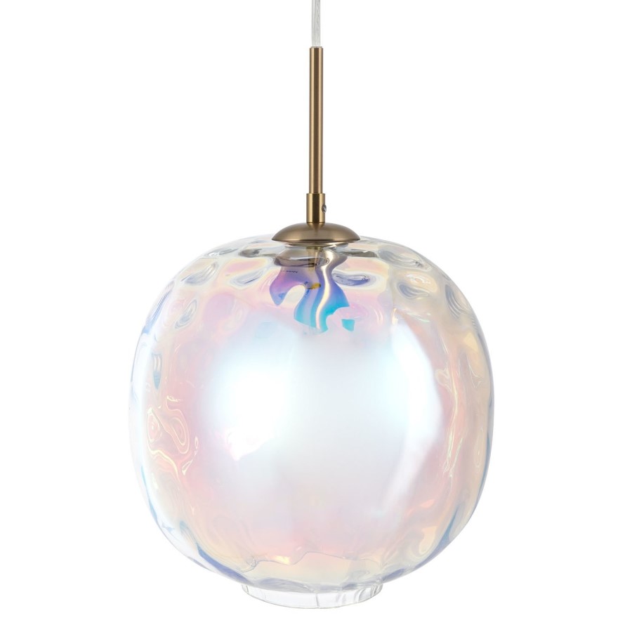 GRADE A1 - Beau Solid Wood 2 Drawer Bedside Table in Scandi Style with Avellino Iridescent Dimpled Glass Pendant Light