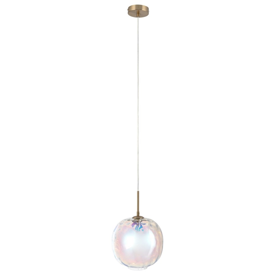 GRADE A1 - Beau Solid Wood 2 Drawer Bedside Table in Scandi Style with Avellino Iridescent Dimpled Glass Pendant Light