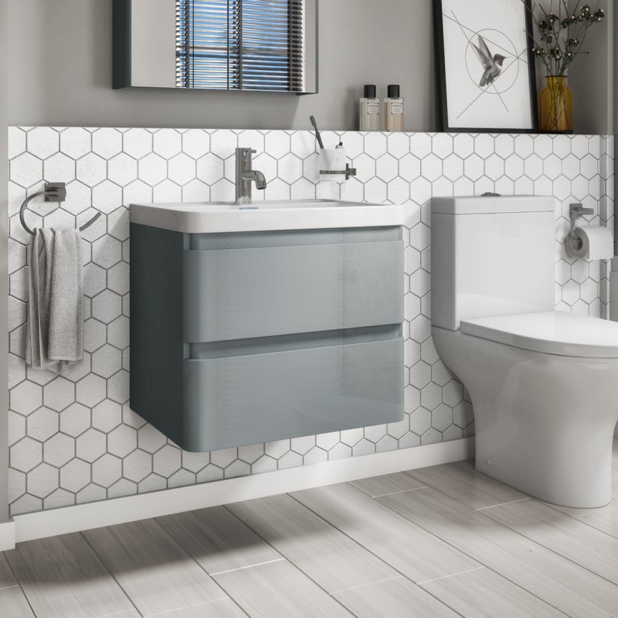 600mm Light Grey Wall Hung Vanity Unit with Basin - Portland