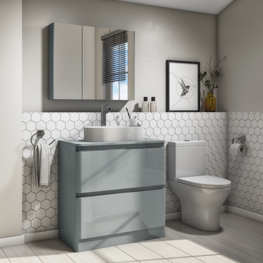 800mm Light Grey Freestanding Countertop Vanity Unit with Basin - Portland