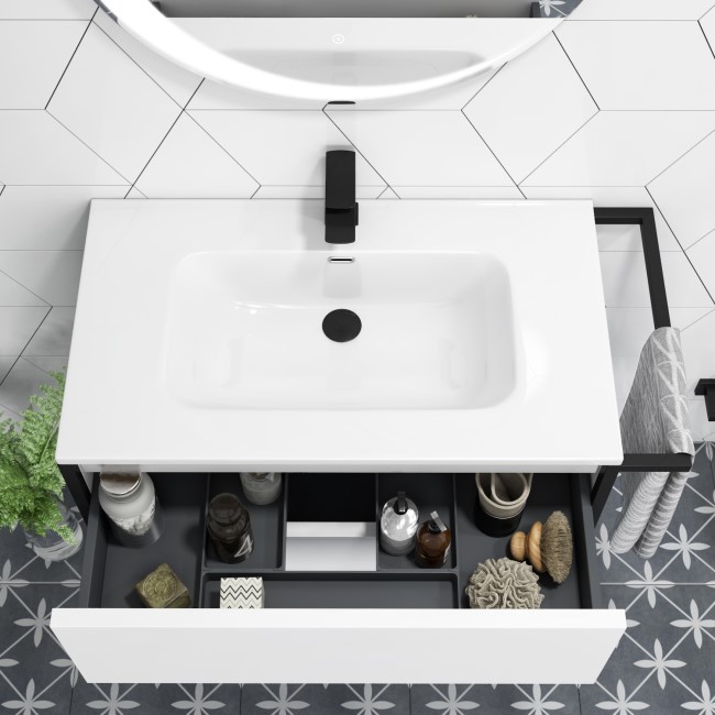 Grade A1 - 1000mm White Freestanding Vanity Unit with Basin - Nero