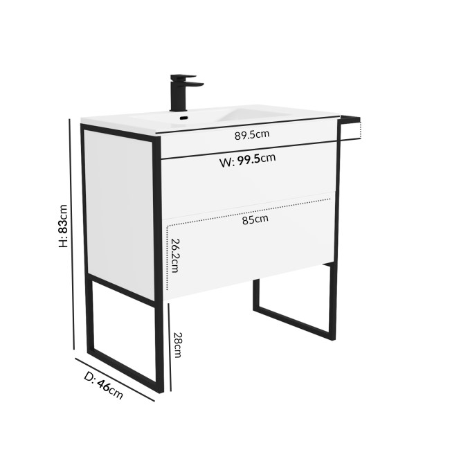 Grade A1 - 1000mm White Freestanding Vanity Unit with Basin - Nero