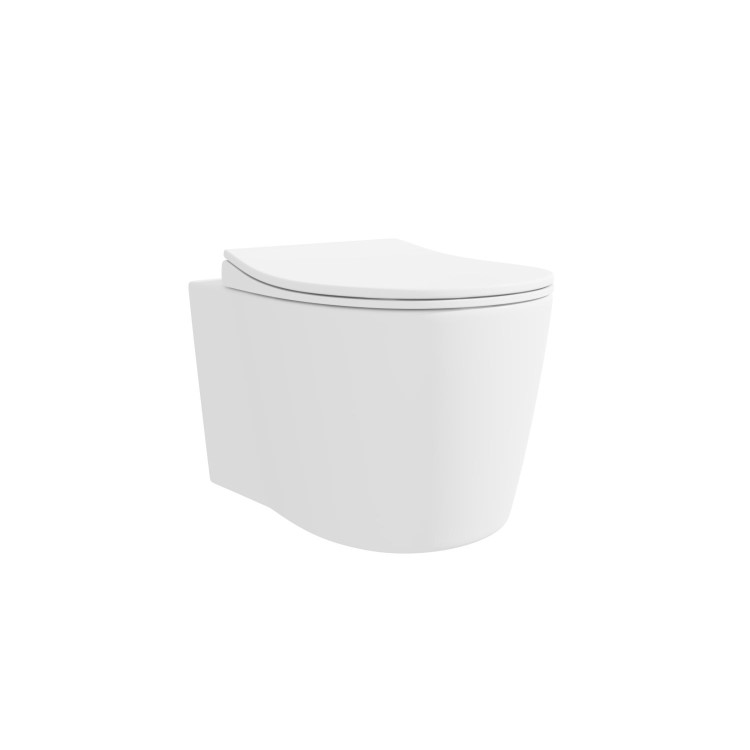 Matt White Wall Hung Rimless Toilet with Soft Close Seat Chrome Pneumatic Flush Plate 820mm Frame & Cistern - Verona