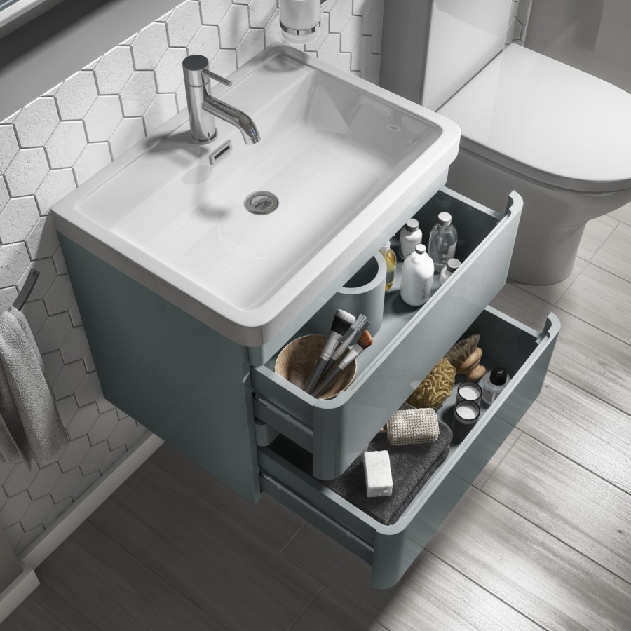 600mm Light Grey Wall Hung Vanity Unit with Basin - Portland