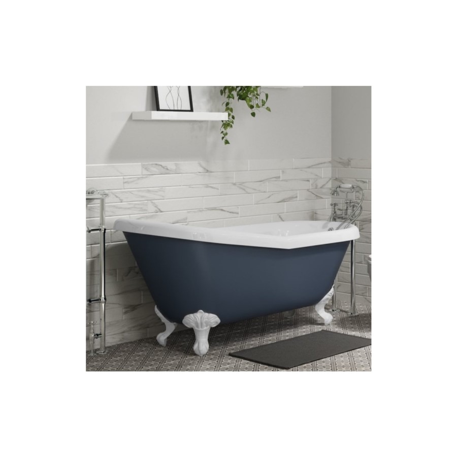 Grade A1 - Blue Freestanding Single Ended Roll Top Slipper Bath with White Feet 1615 x 690mm - Baxenden