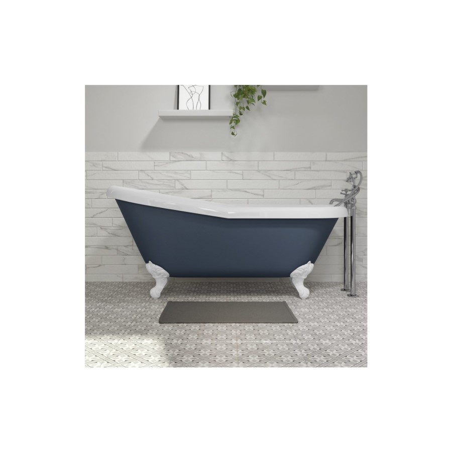 Grade A1 - Blue Freestanding Single Ended Roll Top Slipper Bath with White Feet 1615 x 690mm - Baxenden