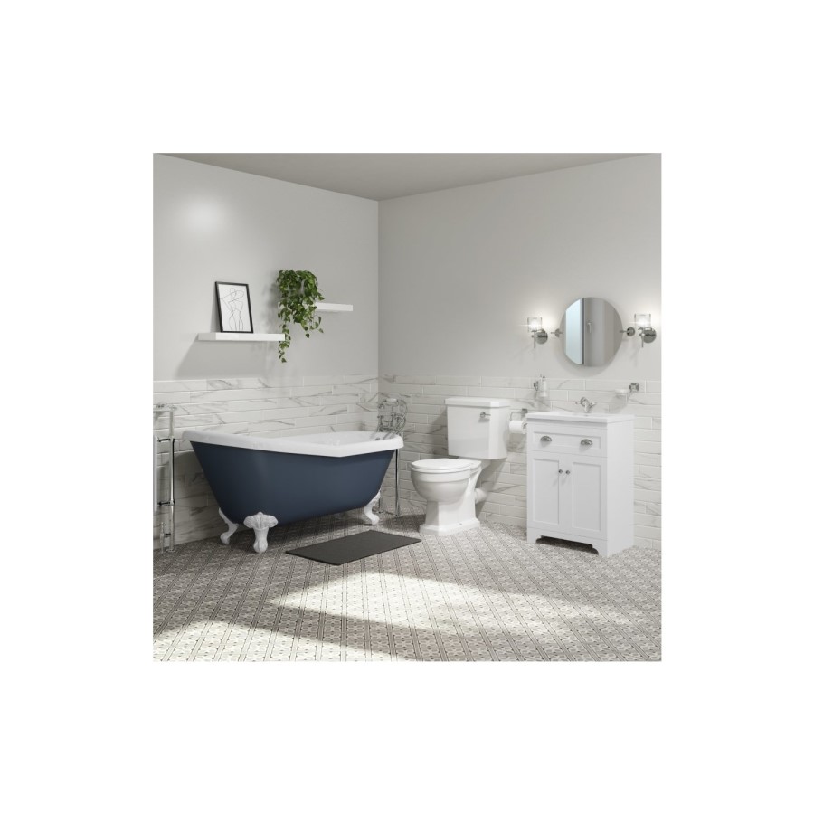 Grade A1 - Blue Freestanding Single Ended Roll Top Slipper Bath with White Feet 1615 x 690mm - Baxenden