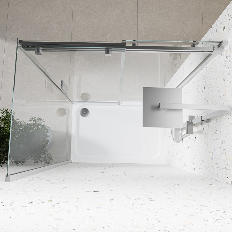 Chrome 8mm Glass Frameless Rectangular Sliding Shower Enclosure with Shower Tray 1000x800mm - Aquila