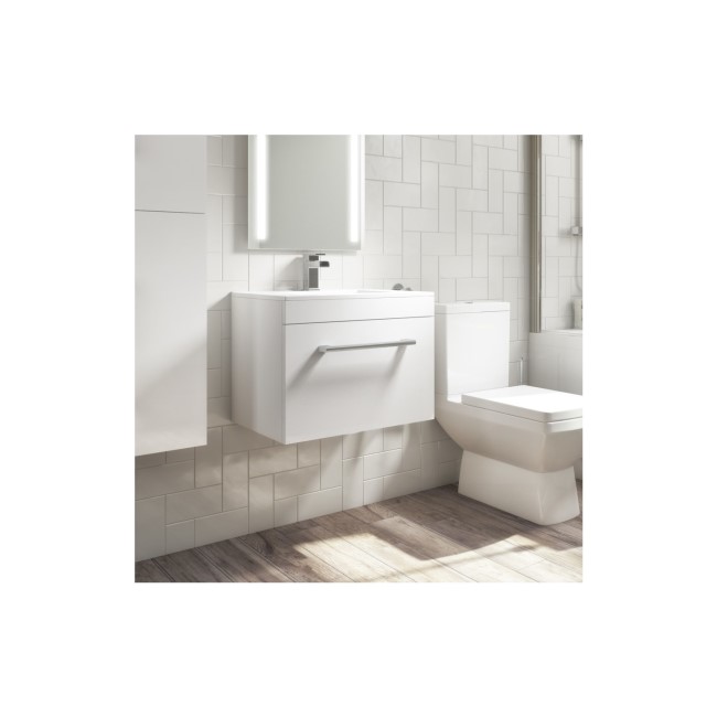 Grade A1 - 600mm White Wall Hung Vanity Unit with Basin - Ashford