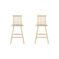 GRADE A1 - Set of 2 Light Oak Wooden Kitchen Stool with Spindle Back - 66cm - Cami