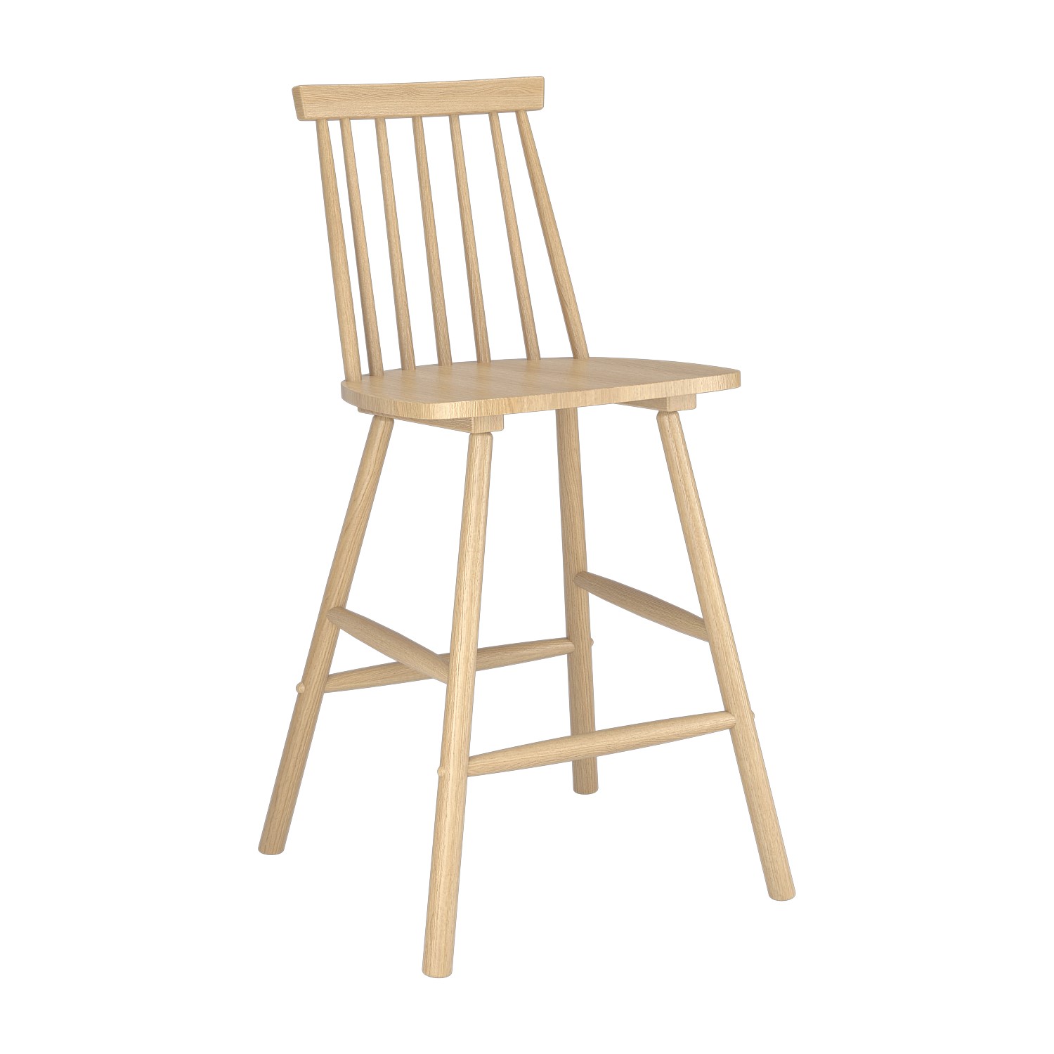 GRADE A1 Set of 2 Light Oak Wooden Kitchen Stool with Spindle Back