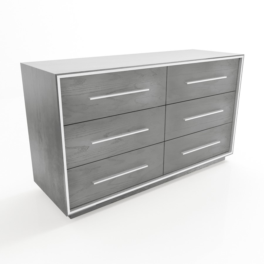 Wide Grey Oak Rustic Chest of 6 Drawers - Franco