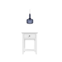 GRADE A1 - Harper White Solid Wood 1 Drawer Bedside Table with Biella Navy Ribbed Smoked Glass Pendant Ceiling Light