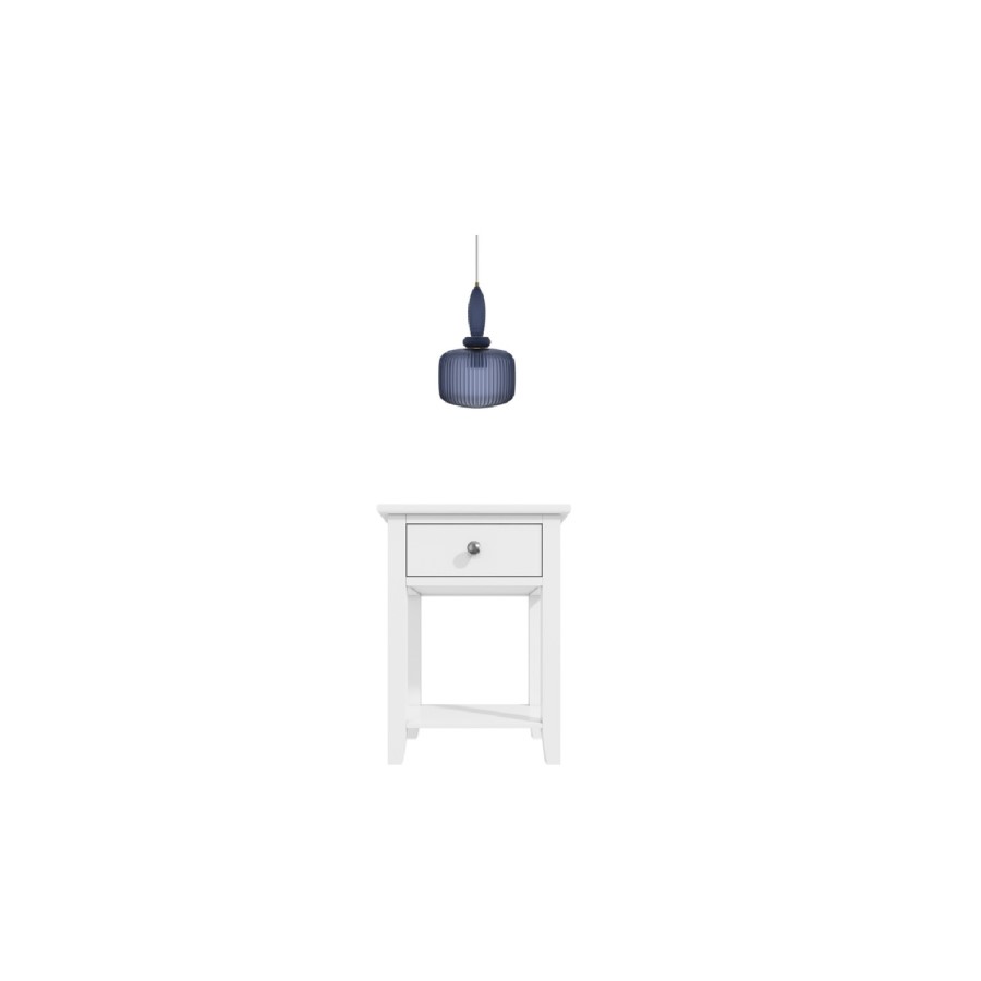GRADE A1 - Harper White Solid Wood 1 Drawer Bedside Table with Biella Navy Ribbed Smoked Glass Pendant Ceiling Light