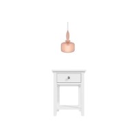 GRADE A1 - Harper White Solid Wood 1 Drawer Bedside Table with Biella Pink Ribbed Smoked Glass Pendant Ceiling Light