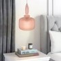 GRADE A1 - Harper White Solid Wood 1 Drawer Bedside Table with Biella Pink Ribbed Smoked Glass Pendant Ceiling Light