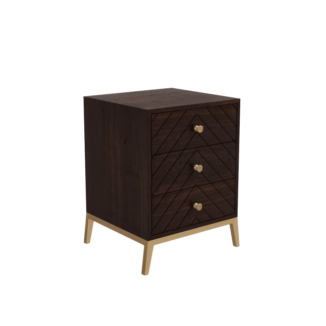 GRADE A1 - Jude Chevron 3 Drawer Bedside Table in Dark Wood