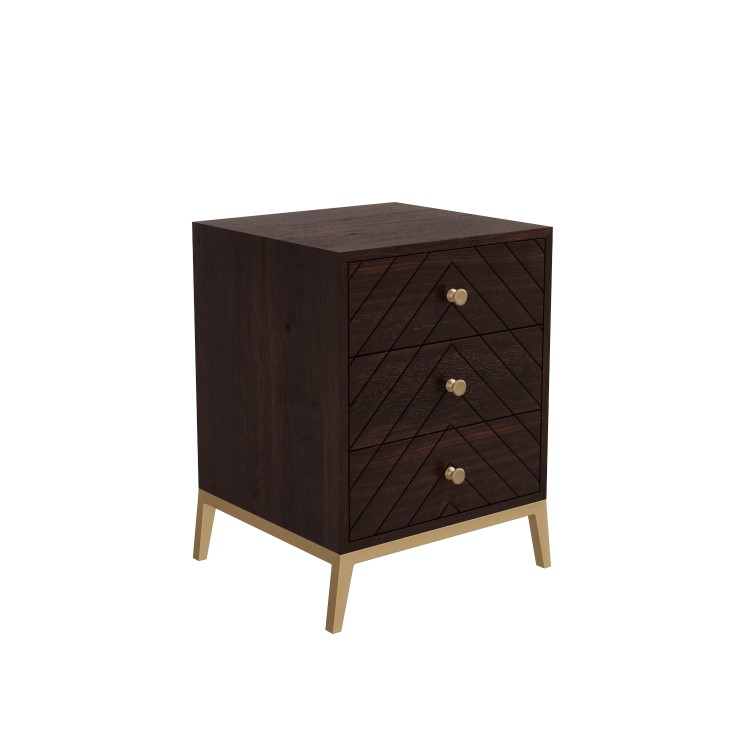 Mango Wood Chevron 3 Drawer Bedside Table with Legs - Jude