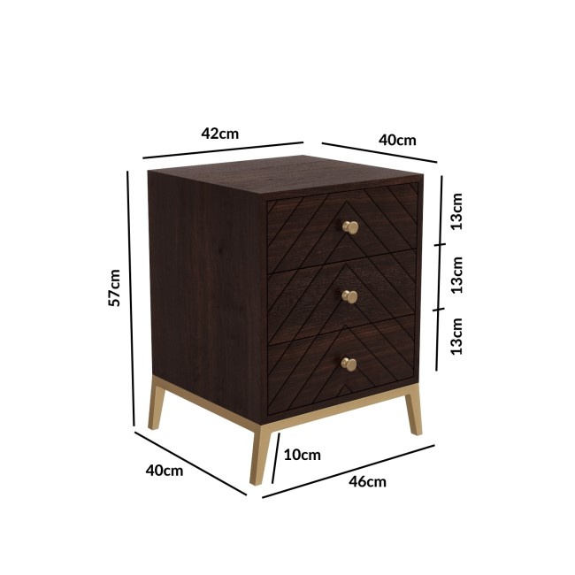 GRADE A1 - Jude Chevron 3 Drawer Bedside Table in Dark Wood