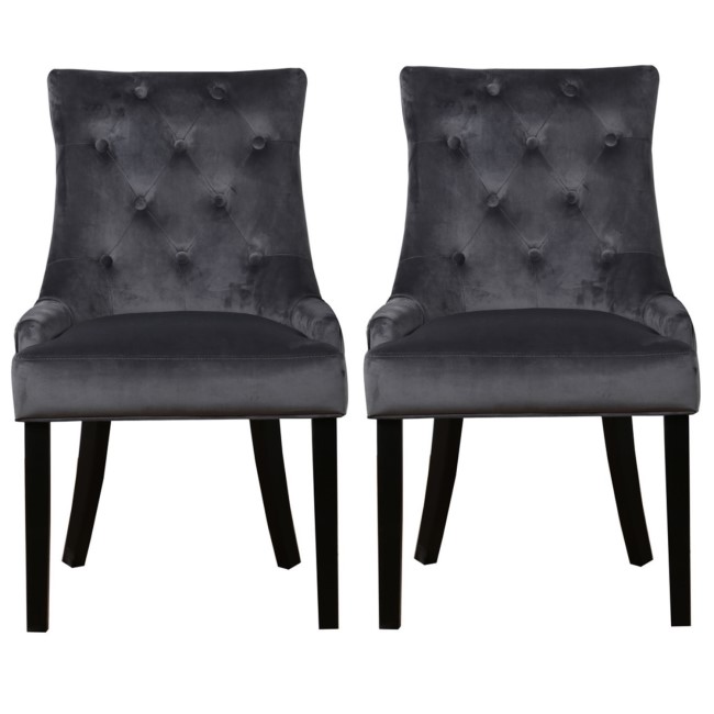GRADE A2 - Kaylee Grey Velvet Dining Chairs with Black Legs- Set of 2