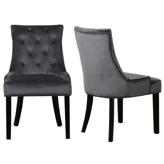 GRADE A1 - Kaylee Grey Velvet Dining Chairs with Black Legs - Set of 2