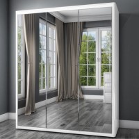 GRADE A1 - Lexi White High Gloss Triple Wardrobe With 3 Mirrored Doors