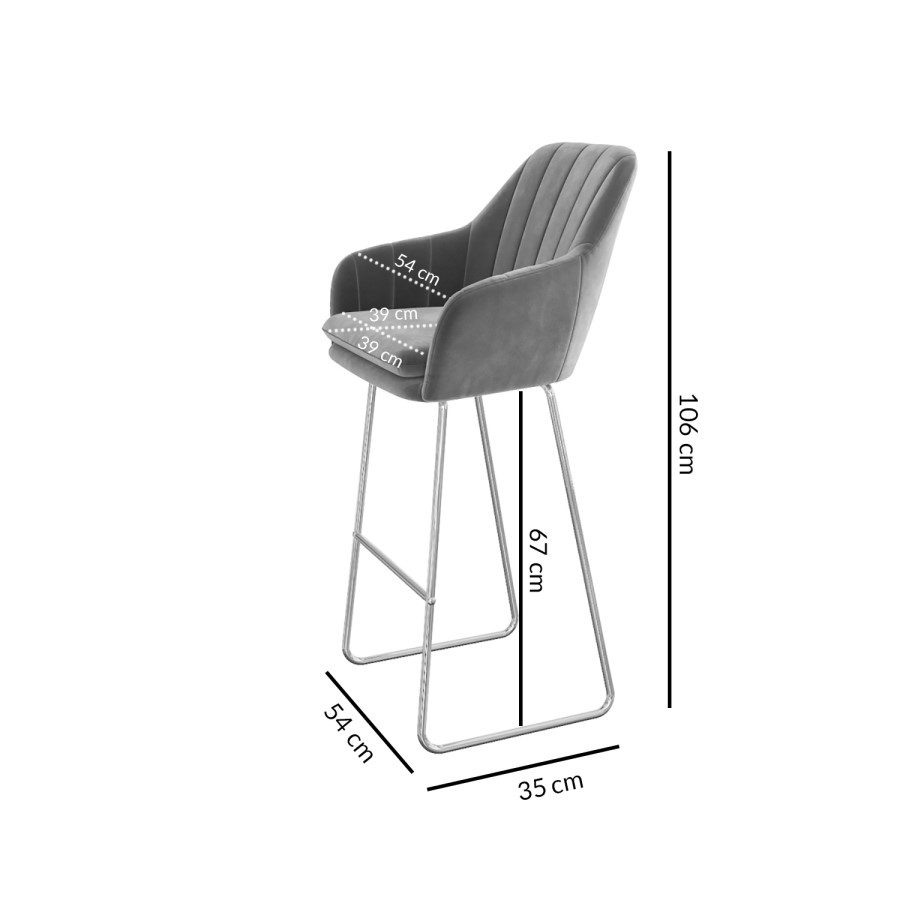 GRADE A1 - Grey Velvet Tub Bar Stool with Chrome Legs - Logan