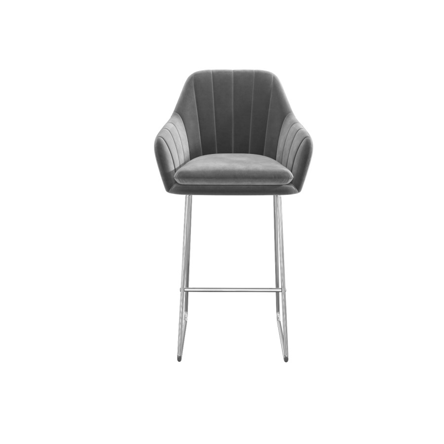 GRADE A1 - Grey Velvet Tub Bar Stool with Chrome Legs - Logan