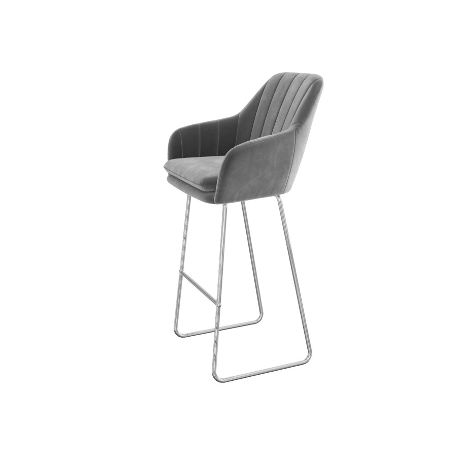 GRADE A1 - Grey Velvet Tub Bar Stool with Chrome Legs - Logan