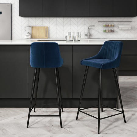 Furniture123 Blue Velvet Bar Stools Uk GRADE A1 Two Navy Blue