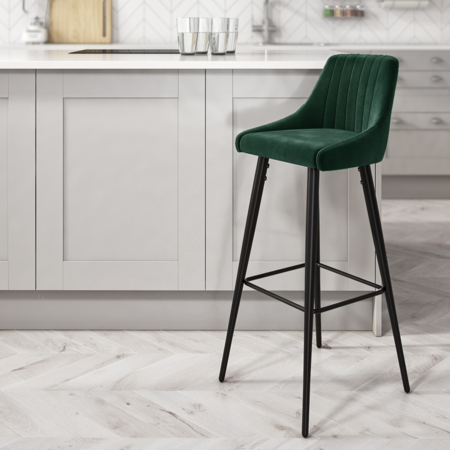 GRADE A1 - Two Dark Green Ribbed Velvet Bar Stool - Macie Bundle ...