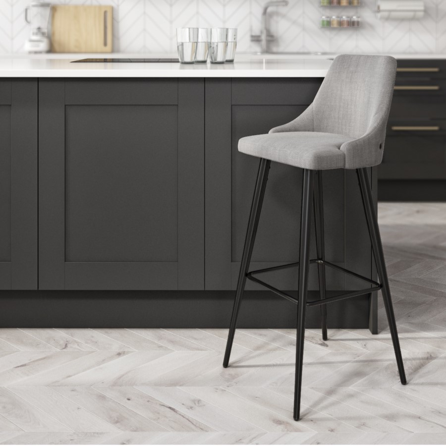 GRADE A2 - Grey Fabric Bar Stool with Back - 79 cm - Maddy