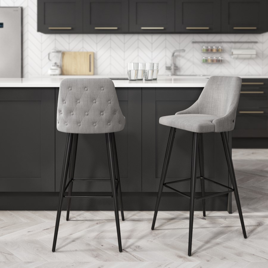 GRADE A2 - Grey Fabric Bar Stool with Back - 79 cm - Maddy